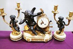 Antique French 3 Piece Spelter Clock Set