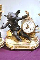 Antique French 3 Piece Spelter Clock Set