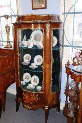 Antique French Marquetry Serpentine Vitrine c1880 