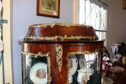 Antique French Marquetry Serpentine Vitrine c1880 