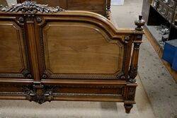 Antique French Walnut Well Carved Queen Size Bed 