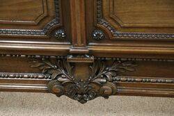 Antique French Walnut Well Carved Queen Size Bed 