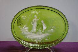 Antique Green Glass Loverly Quality Marly Gregory Oval Tray 