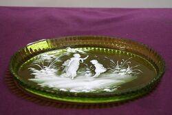Antique Green Glass Loverly Quality Marly Gregory Oval Tray 