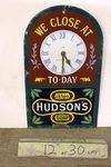 Antique Hudsons Soap Advertising  Blue Clock Enamel Sign