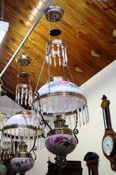 Antique Late C19th Millers Glass Hanging Lamp with Original Shade