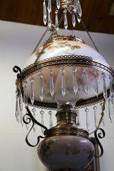 Antique Late C19th Millers Glass Hanging Lamp with Original Shade