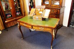 Antique Marquetery Inlaid 2 Drawer Bureau Plat with Leather Insert 