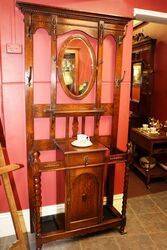 Antique Oak Mirror Back Hall Stand 