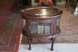 Antique Oval Curio Cabinet With Removable Serving Tray Top