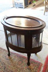 Antique Oval Curio Cabinet With Removable Serving Tray Top