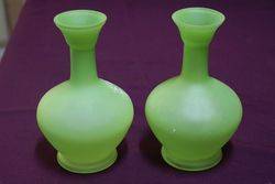 Antique Pair Of Lime Green Mary Gregory Vases 