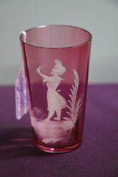 Antique Pair Of Ruby Glass Mary Gregory Tumblers  