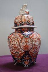 Antique Pair of Imari Vases With Foo Dog Lids  