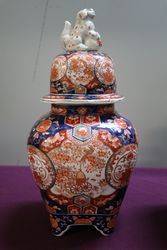 Antique Pair of Imari Vases With Foo Dog Lids  