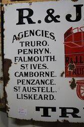 Antique Pictorial TRURO Enamel Advertising Sign 