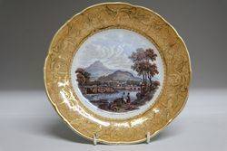 Antique Pratt Ware Landscape River Scene Gold  Beige   Border 