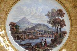 Antique Pratt Ware Landscape River Scene Gold  Beige   Border 