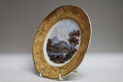 Antique Pratt Ware Landscape River Scene Gold  Beige   Border 