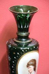 Antique Rare Green Glass Portrait Vase 