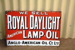 Antique Royal Daylight Lamp Oil Post Mount Enamel Sign 