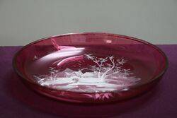 Antique Ruby Glass + White Enamel Bowl 