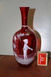 Antique Ruby Glass Mary Gregory Bottle Vase 