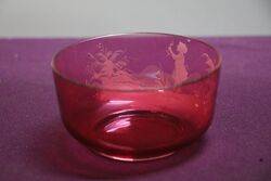 Antique Ruby Glass Mary Gregory Bowl 