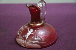 Antique Ruby Glass Mary Gregory Flat Base Small Jug 