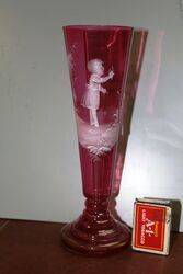 Antique Ruby Glass Mary Gregory Fluted Vase 