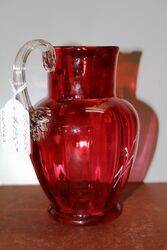 Antique Ruby Glass Mary Gregory Portrait Jug 