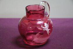 Antique Ruby Glass Mary Gregory Small Jug 