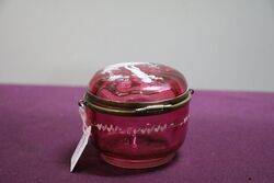 Antique Ruby Glass Mary Gregory Trinket Box 