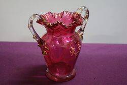 Antique Ruby Glass Mary Gregory Two Handle Vase 