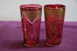 Antique Ruby Glass Pair Of Moser Tumblers  