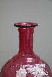 Antique Ruby Glass White Enamel Painted Vase 