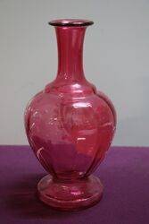 Antique Ruby Glass White Enamel Painted Vase 