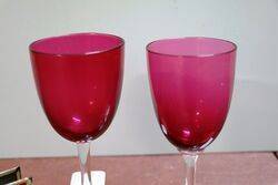 Antique Ruby and Clear Stem Wine Glass 