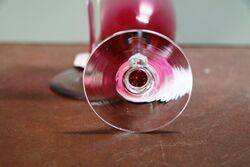 Antique Ruby and Clear Stem Wine Glass 