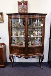 Antique Serpentine Front Walnut Display Cabinet  