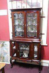 Antique Small Mahogany 4 Door Parlor Cabinet 