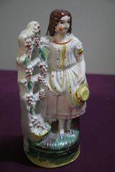 Antique Staffordshire Figure Lady With Hat  