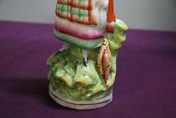 Antique Staffordshire Figure  Lady With Flag 
