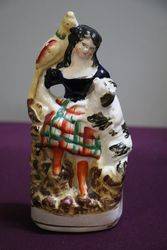 Antique Staffordshire FigurineGirl With Spaniel And Parrot 