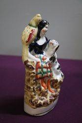 Antique Staffordshire FigurineGirl With Spaniel And Parrot 