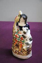 Antique Staffordshire FigurineGirl With Spaniel And Parrot 
