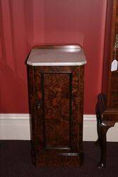 Antique Victorian Marble Top Burr Walnut Bedside Cabinet