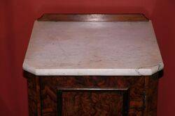 Antique Victorian Marble Top Burr Walnut Bedside Cabinet