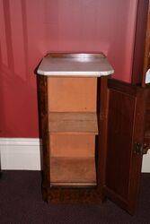 Antique Victorian Marble Top Burr Walnut Bedside Cabinet