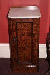 Antique Victorian Marble Top Burr Walnut Bedside Cabinet